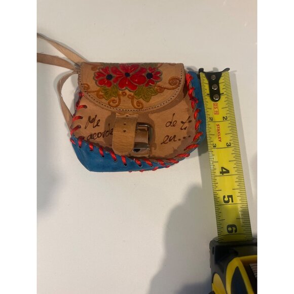 Vintage Handcrafted Leather & Suede Shoulder Bag With Floral Embroidery & Messag - Picture 10 of 11